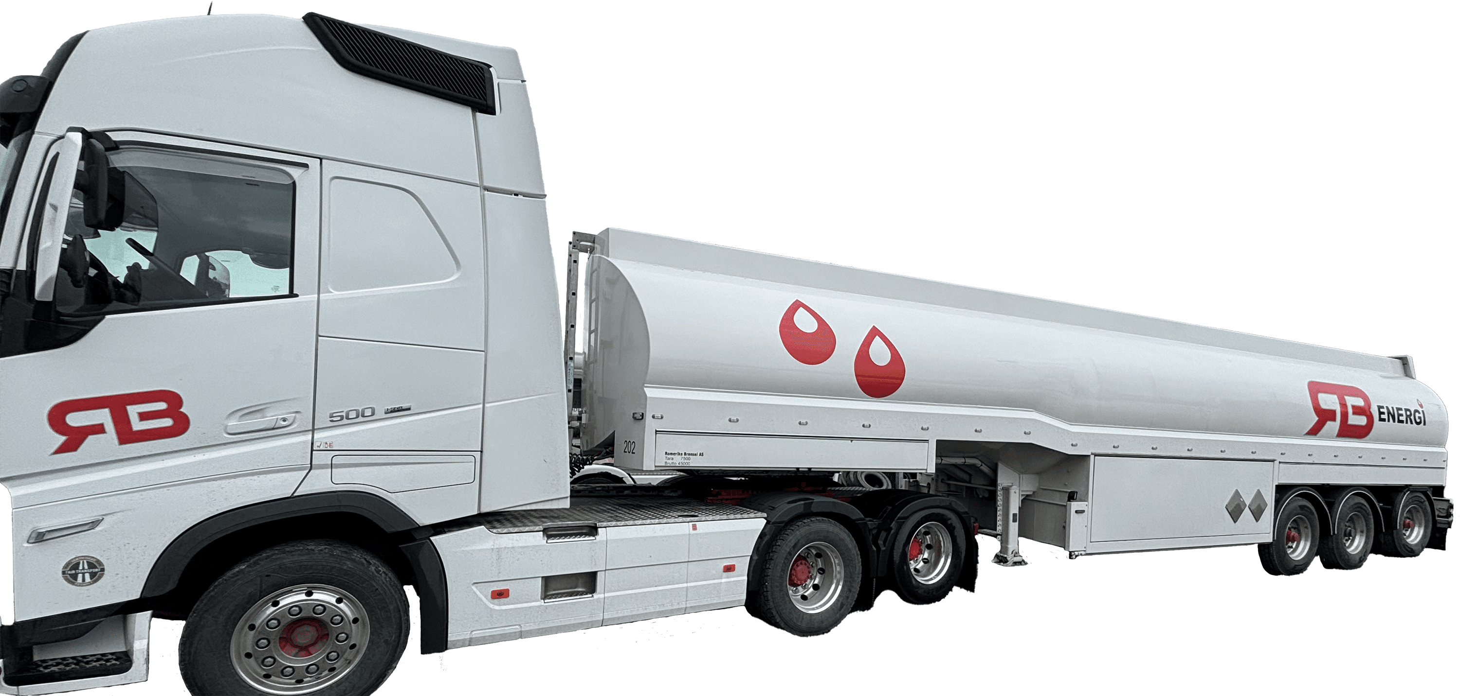 Dekor for RB Energi tankbil med logo på Volvo lastebil